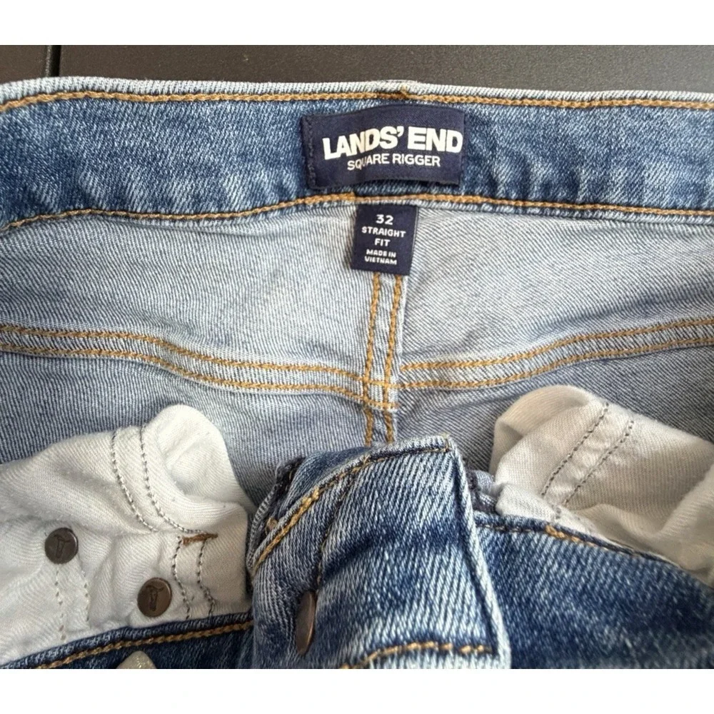 Lands' End Square Rigger Jeans Mens 32 Blue‎ Cotton Denim Straight Leg Faded